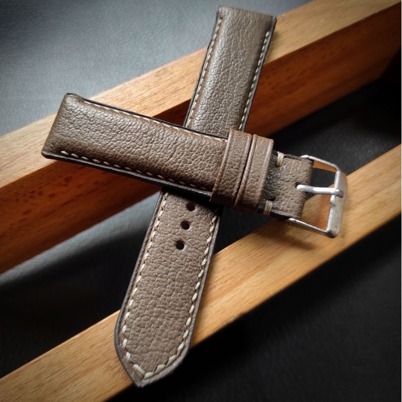 Jual leather strap handmade chevre demso half padded dark taupe color ...