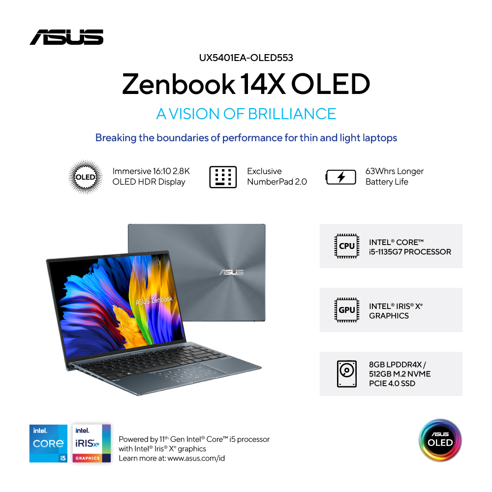 Jual Asus Zenbook 14x Oled Laptop 14 Inch Pine Gray Ux5401ea Oled553