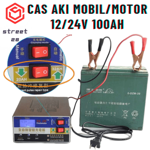 Jual Alat Cas Aki Motor / 12/24V 100AH + Lcd Display / Cas Aki Otomatis