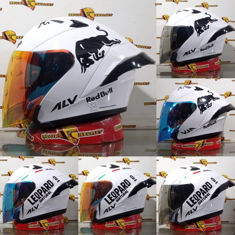 Jual Helm Alv Ultron White Terbaru Stiker Red Bull Leopard Original