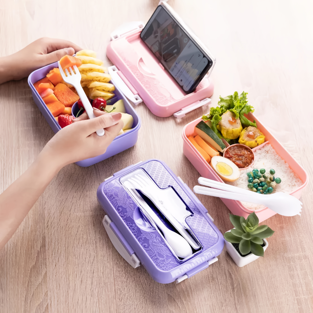 Jual LUNCH BOX 4IN1 1000ML + SENDOK & GARPU / KOTAK BEKAL / LUNCH BOX