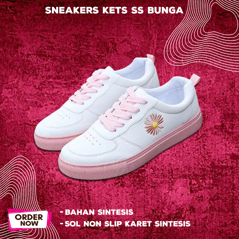 Sepatu Kets Wanita Olahraga Sneakers Santai Motif Bunga Cantik Murah