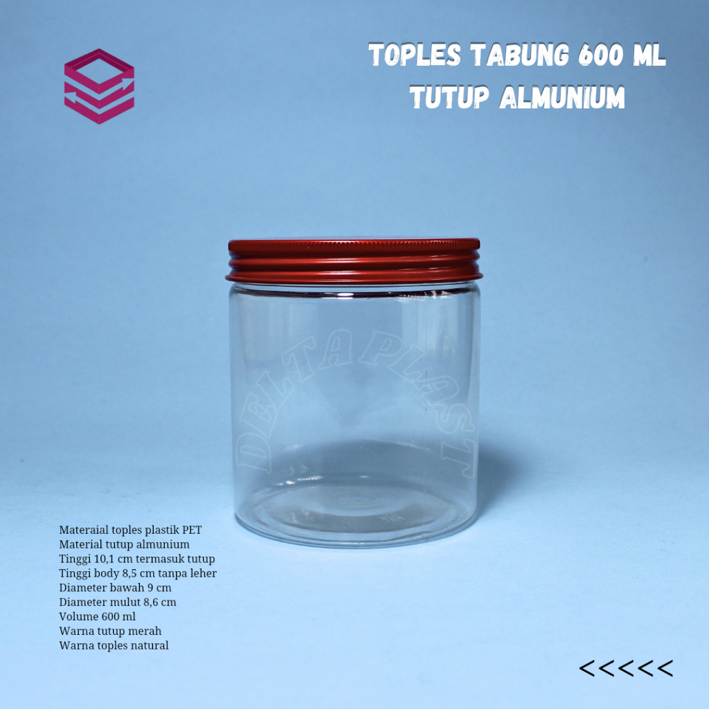 Jual Toples Jar 600ml / Toples Tabung Plastik 600Ml - Tutup almunium