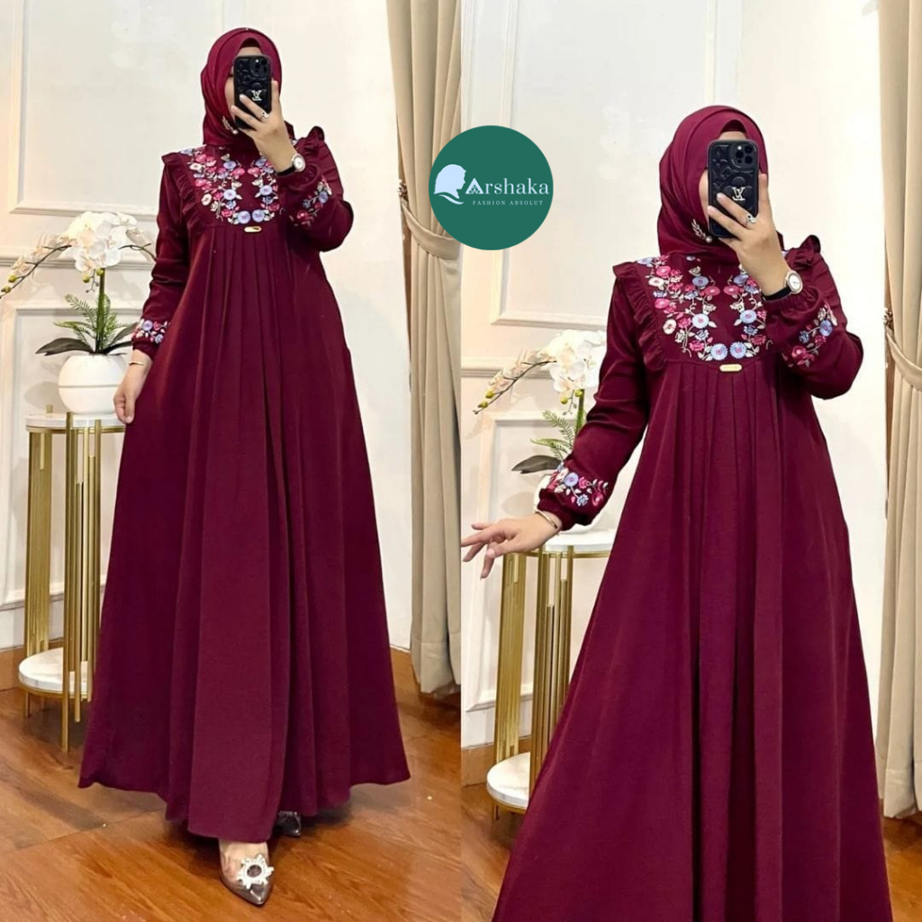 Jual Gamis Crinkle Airflow Premium Polos Terbaru Motif Bunga Bordir Manual Shopee Indonesia