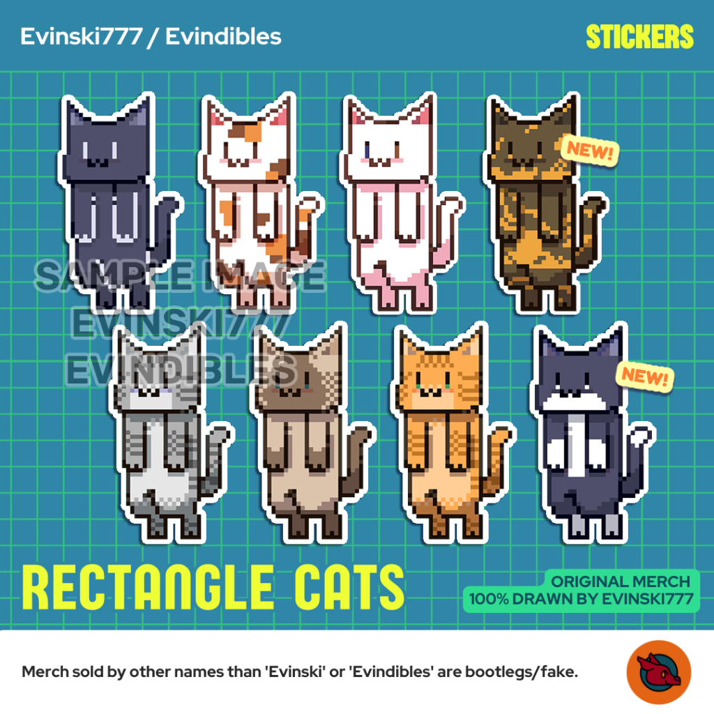 Jual Original Merch Sticker Stiker - Kucing Rectangle Cats - Pixel Art ...