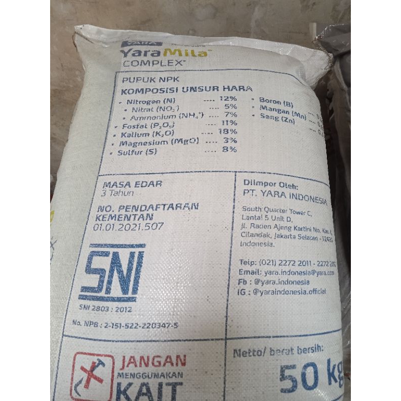 Jual pupuk NPK YARAMILA COMPLEX 12-11-18+TE, kemasan repacking 1 kg ...