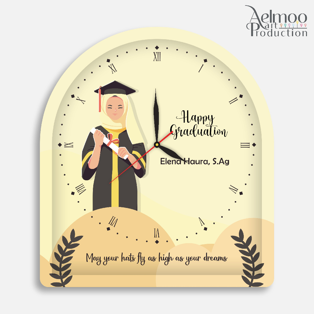 Jual Jam Dinding Custom Unik Kelulusan Minimalis Wall Clock Kayu ...