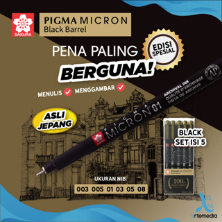 Limited Edition Sakura Pigma Micron Black Barrel Pack of 5 or 8 