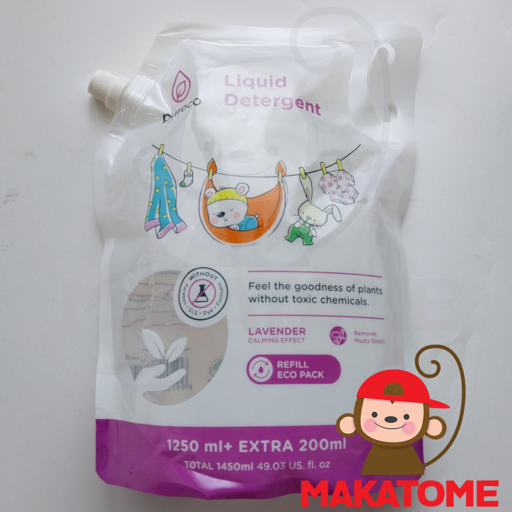 Jual pureco liquid detergent pouch 1.450ml deterjen lavender 1450 ml ...