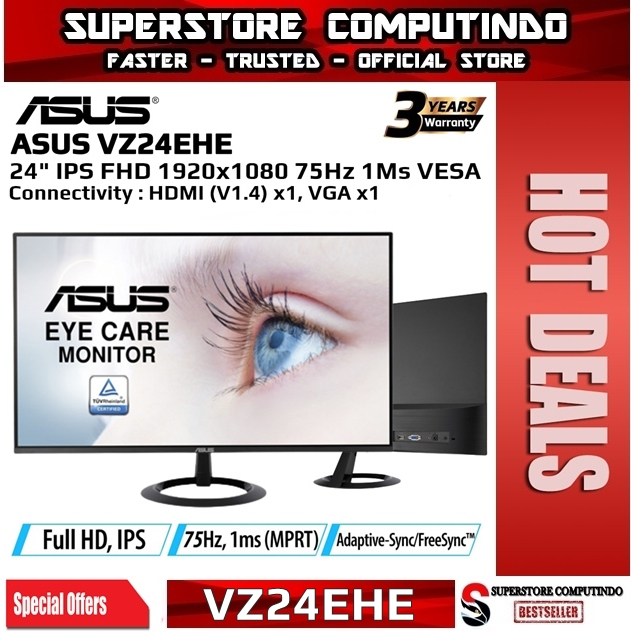 Jual Monitor LED Asus VZ24EHE 24" IPS Full HD 1080p 75Hz Frameless Eye