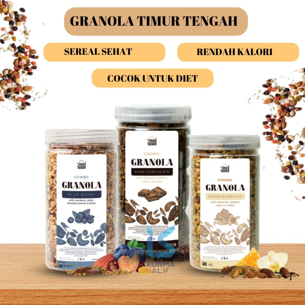 Jual Granola Timur Tengah 500 Gr Sereal Sarapan Sehat Oatmeal With Almond And Mete Shopee 