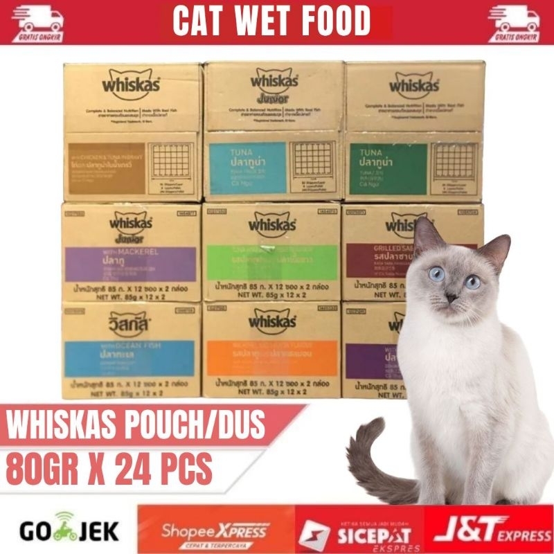 Jual WHISKAS Pouch Cat Wet Food Makanan Basah Kucing All Varian 80gr 1 Dus isi 24/28 pcs