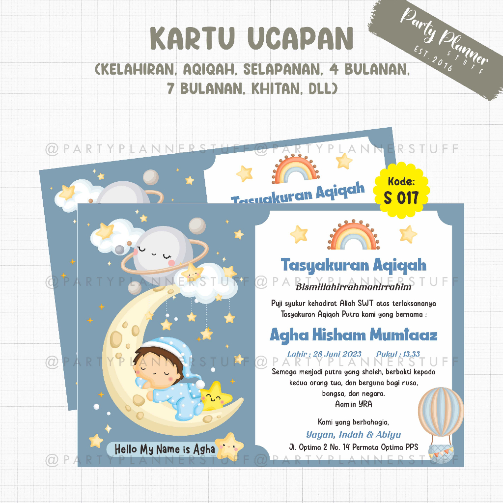 Jual Kartu / stiker ucapan tasyakuran aqiqah / syukuran kelahiran