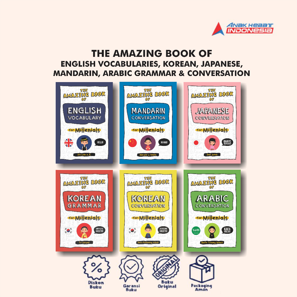 Jual Seri The Amazing Book of English Vocabulary, Korean, Japanese, Arabic,  Mandarin, Grammar Conversation for Millenials - Anak Hebat Indonesia |  Shopee Indonesia