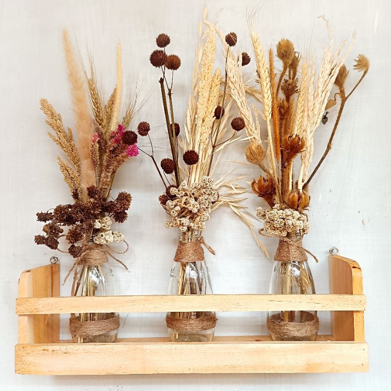 Jual Termurah hiasan meja bunga kering + vas kaca|bunga dekorasi|bunga