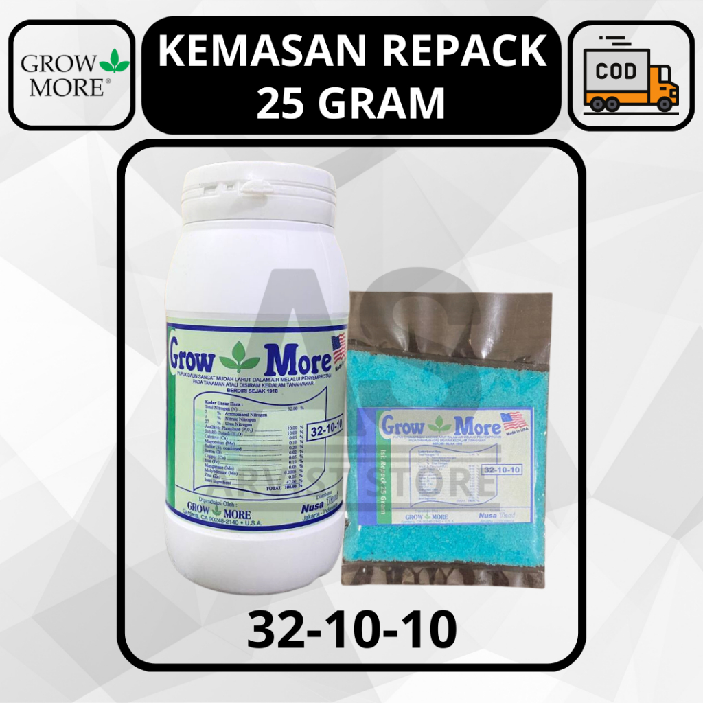 Pupuk GROW MORE 32-10-10 Repack 25 Gram Growmore NPK DAUN Pertumbuhan