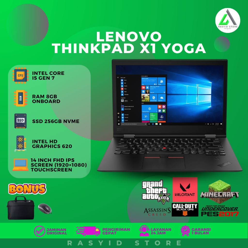 Jual Lenovo Thinkpad X1 Yoga Core i5 Gen 7 RAM 8GB SSD 256GB Laptop