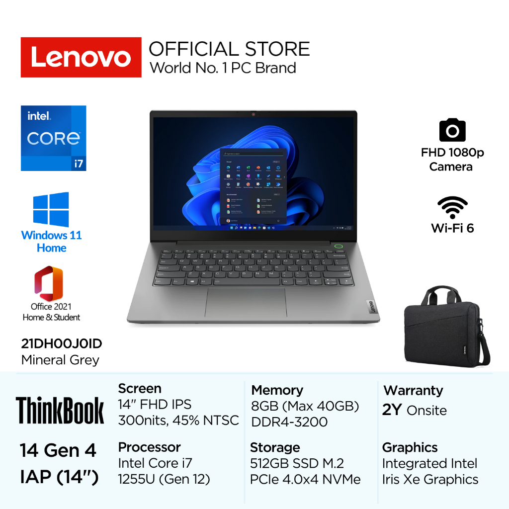 Lenovo ThinkBook 14 Gen 4 IAP J0ID Intel I7 1255U Win11 8GB Soldered 512GB  SSD 14