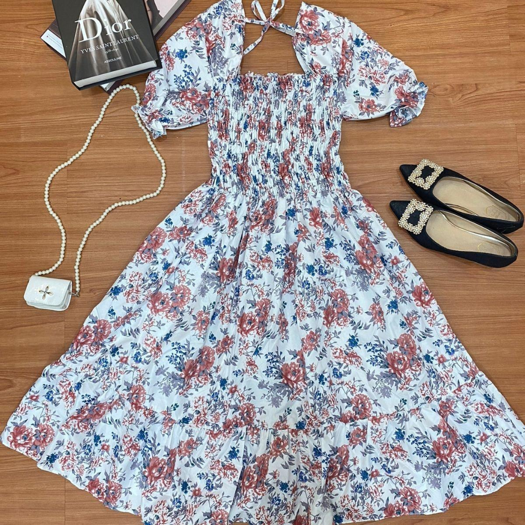 Jual SMOCKED DRESS Gaun musim panas kasual baru Lengan pendek