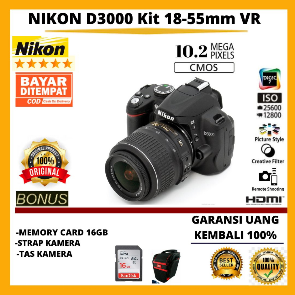 Jual NIKON D3000 kit 18-55mm | Shopee Indonesia