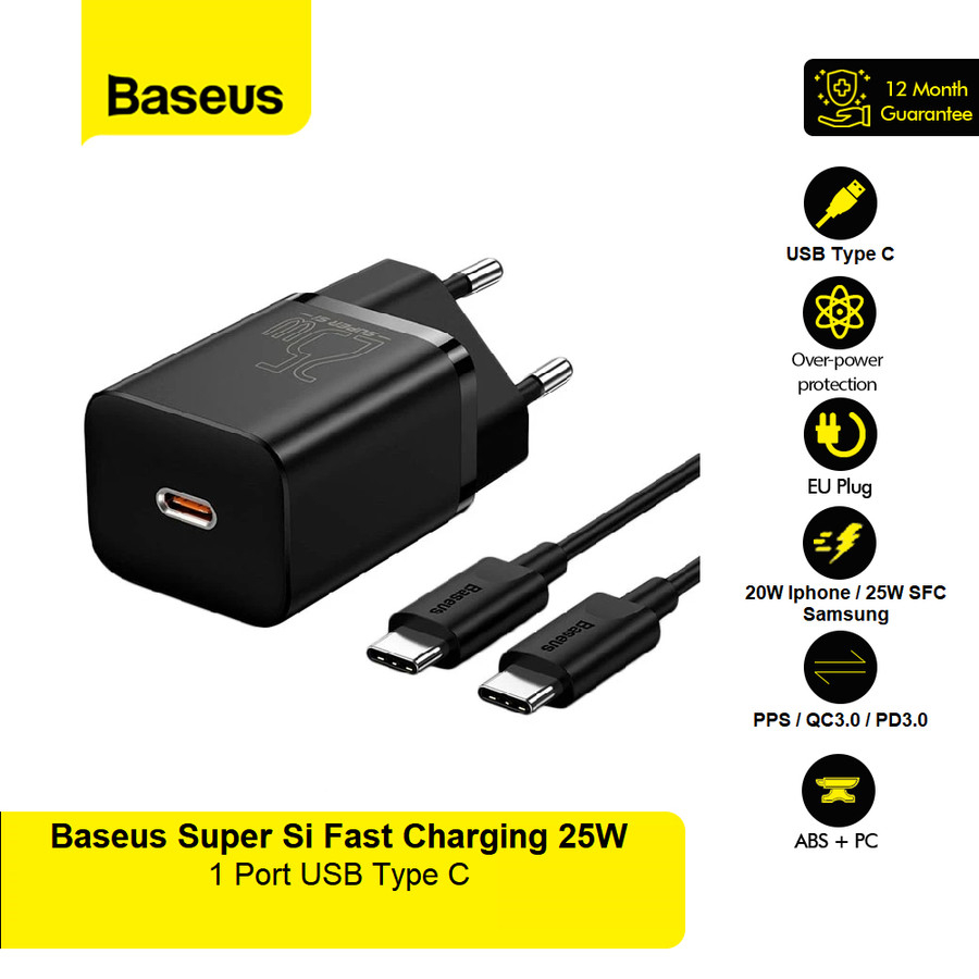 Jual Baseus Charger 25W Super Si USB Type C PPS PD QC 3.0 Fast Charging
