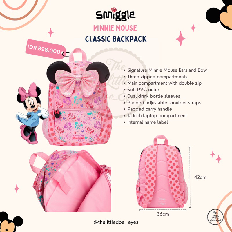 Jual Smiggle Mickey & Minnie Mouse Classic Backpack Original Jual Smiggle Mickey & Minnie Mouse Classic Backpack Original
