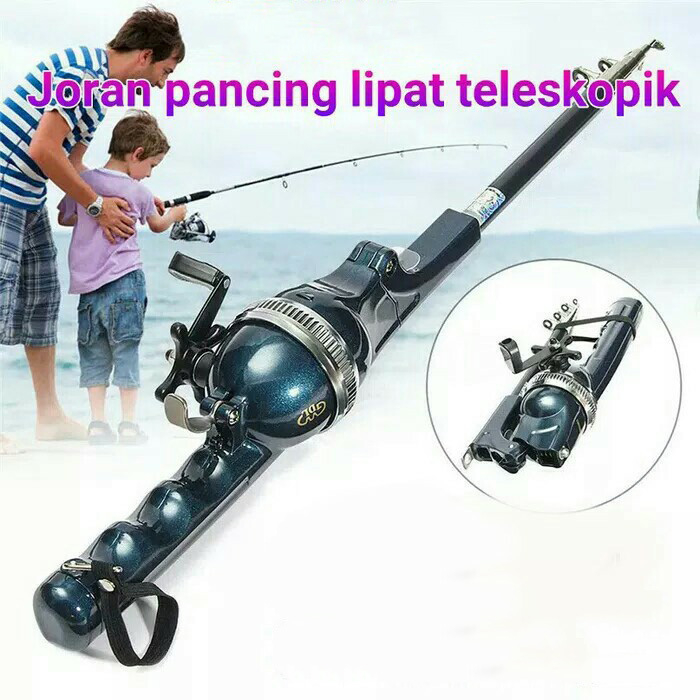Joran Pancing Lipat Portable + Reel 1.3M Joran Pancing Foldable Telescopic Fishing Rod 1.3M