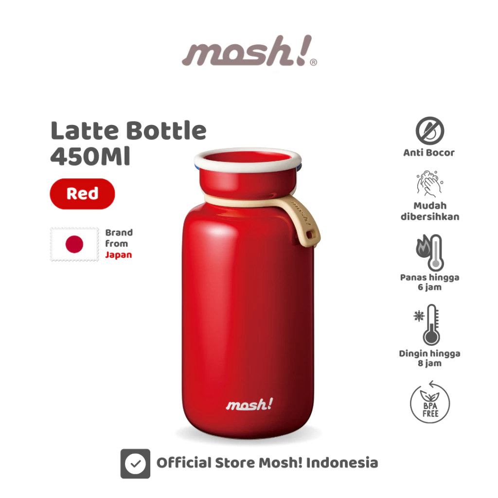 Mosh Bottle Latte Tumbler Stainless Steel 450ML - Botol Minum Termos Tahan Panas dan Dingin - Red