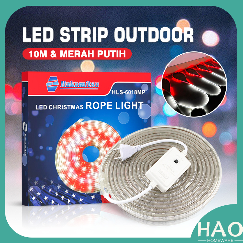 Jual Lampu Led Strip Outdoor Merah Putih 10meter Termasuk Adaptor 220v