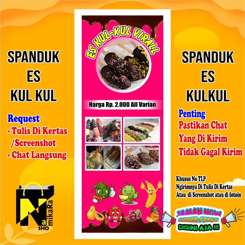 Jual Spanduk banner backdrop es Kulkul murah bisa custom / Banner Es