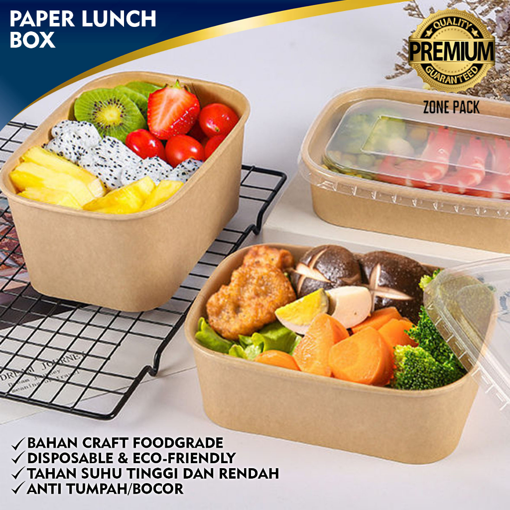 Jual Paper Lunch Box + Tutup | Kotak Makanan Lunch Box Kraft Coklat