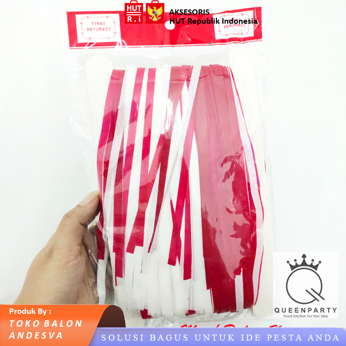 Jual tirai foil merah putih / backdrop / tirai rumbai / hiasan ...