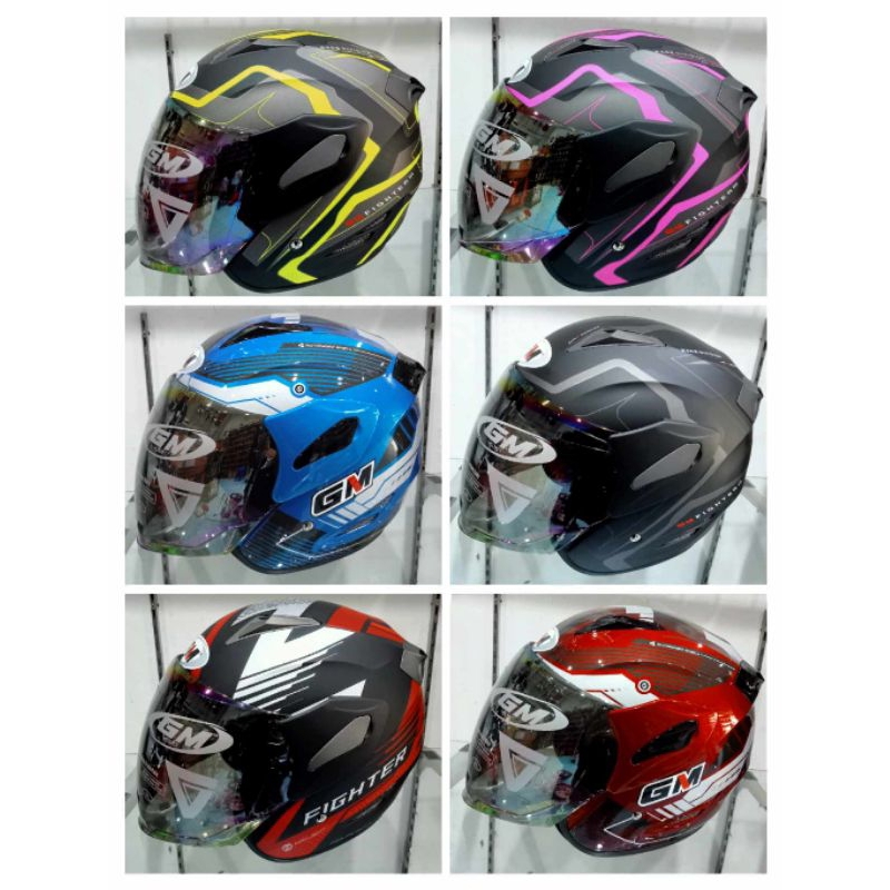 Jual Helm Half Face Gm Fighter Kaca Pelangi Helm Gm Ori Shopee