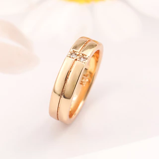 Hyl Jewelry 172J Cincin Titanium Wanita Emas Muda Anti Karat Asli Silver Emas Couple Dewasa Dan Luntur Logam Asesoris