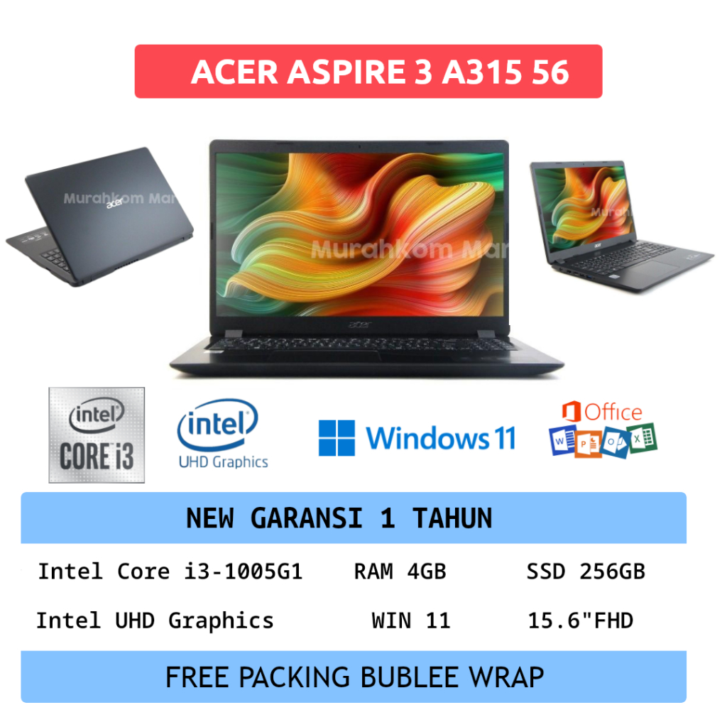PC Portable Acer Aspire 3 (A315-56) - 14" Core I3, RAM 8Go, SSD, Windows 11 - Gris
