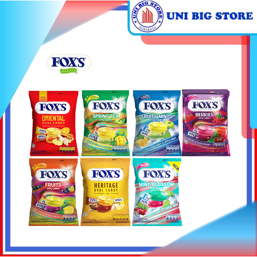 Jual Permen Foxs Foxs Crystal Clear Oval Candy Bag 125 Gr Fruit Mint Berry Coffee Oriental 9176