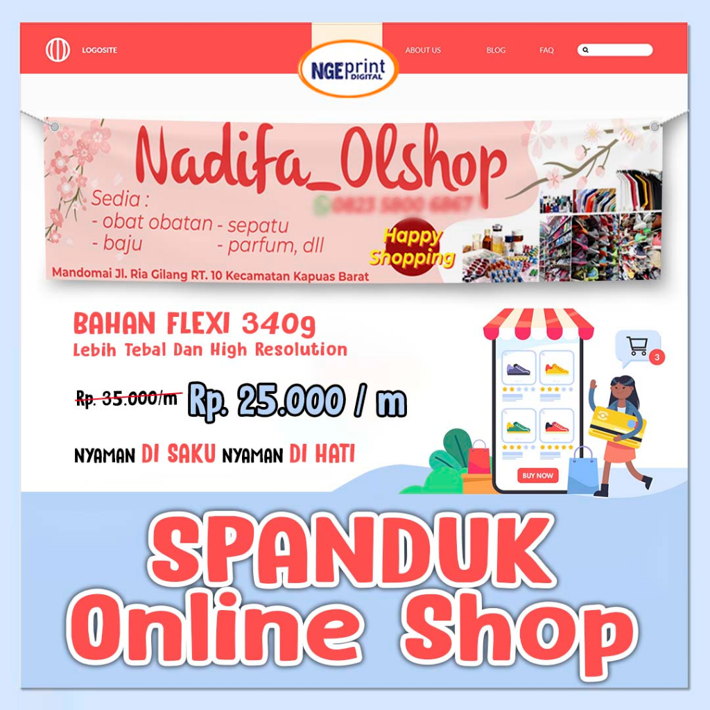 Jual Banner Online shop Olshop Custom Free Design TEBAL 340 gr/ Spanduk