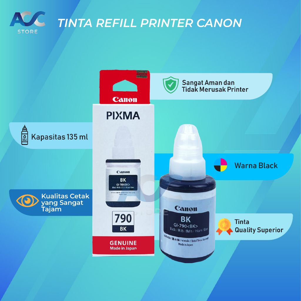 Jual Tinta Canon Gi 790 Black Isi Ulang Printer G1000 G1010 G2000 G2010 G3000 G3010 Shopee