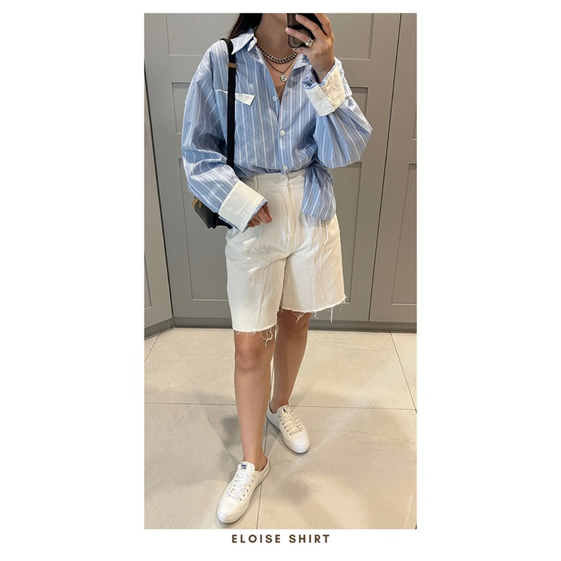 Eloise Cotton/Linen Boyfriend Shirt Beige Stripe