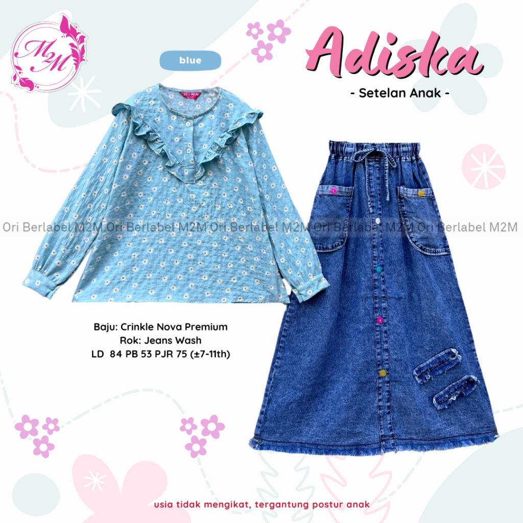 Jual m2m setelan rok anak adiska set terbaru setrok remaja crinkle mix
