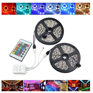 Paket Lampu Led Strip 5050 3528 2835 Rgb 5M 10M Ip44 Ip33 Rgb Remote Lampu Hias Warna Warni