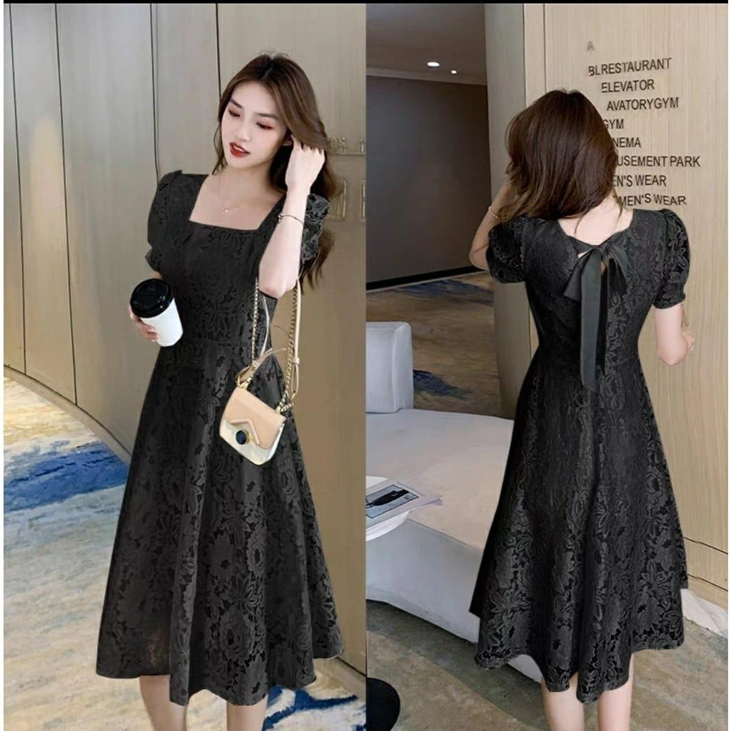 Jual Dress Korean Style Baju Kondangan Wanita Kekinian Gaun Pesta Full Brokat Gaya Korea Anak