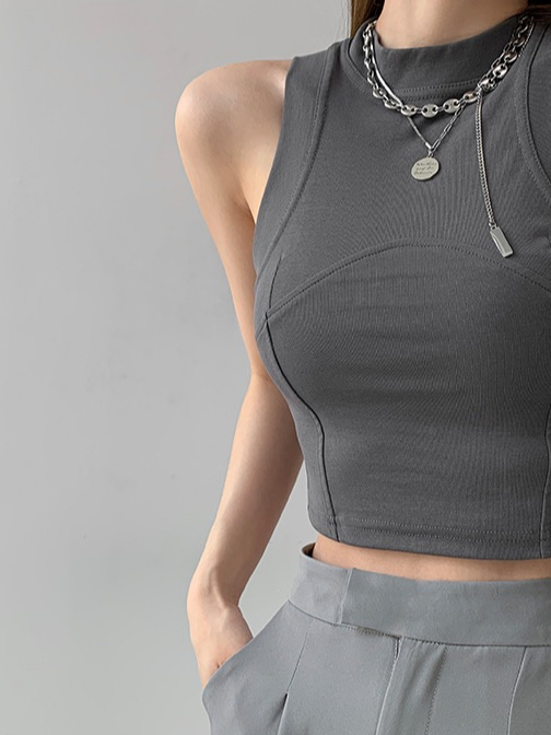 Jual PremiumTurtle Neck Sleeveless Cropped Tank Top 7115 (S/M/L/XL ...