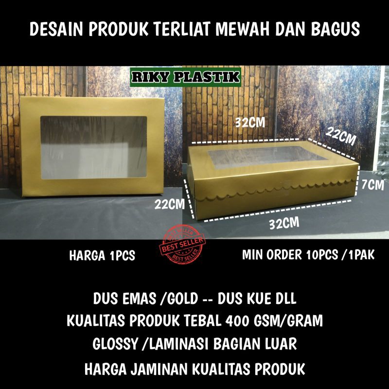 Jual box emas/Dus gold kaca UK 22x32 tinggi 7cm (min order : 10pcs ...