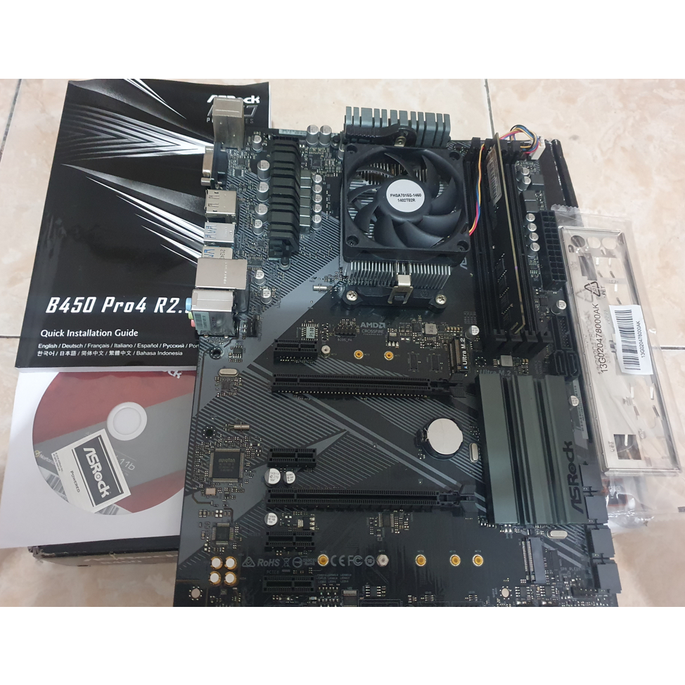 Jual paketan motherboard b450 pro4 r2 processor athlon 3000g ram 4gb