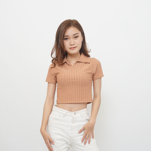 Jual Croptop Kerah Knit Kaos Kerah Polo Shirt Wanita Knit Crop Top Korea Shopee Indonesia