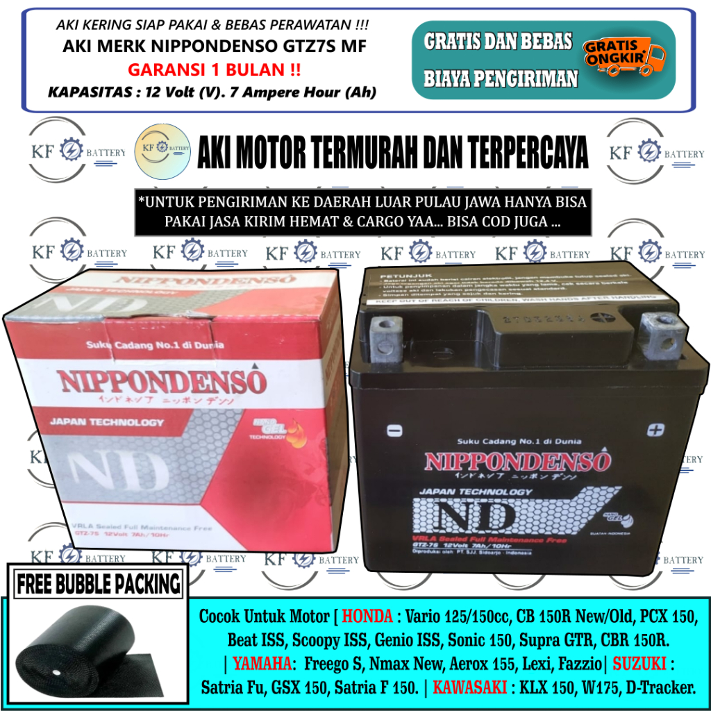Jual AKI MOTOR NMAX NEW, AEROX 155, LEXI, PCX 150, KLX 150 GTZ7S ND GEL