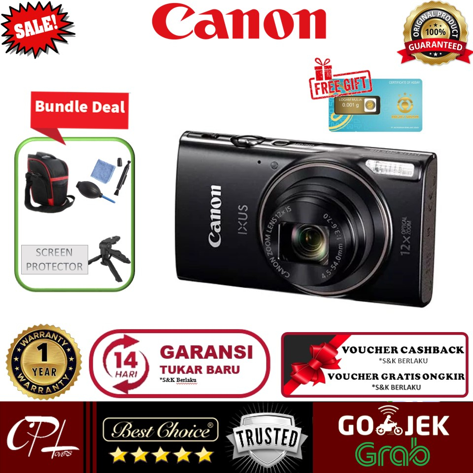 Canon IXUS 285 HS Black + Pacchetto Accessori 7 Pezzi - Compatta Con Wi-Fi E Garanzia 1 Anno
