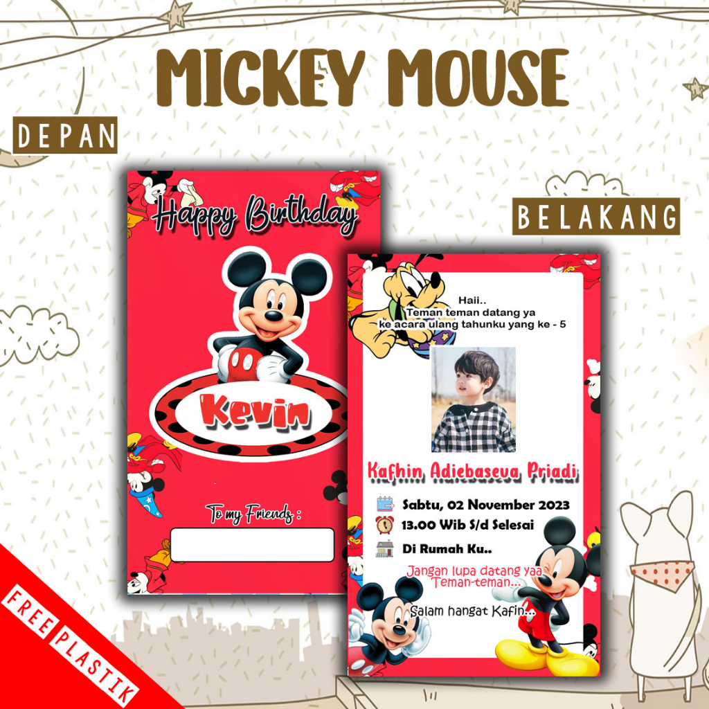 Jual Undangan Ulang tahun MICKEY MOUSE ( 30 PCS / 50 PCS ) Undangan