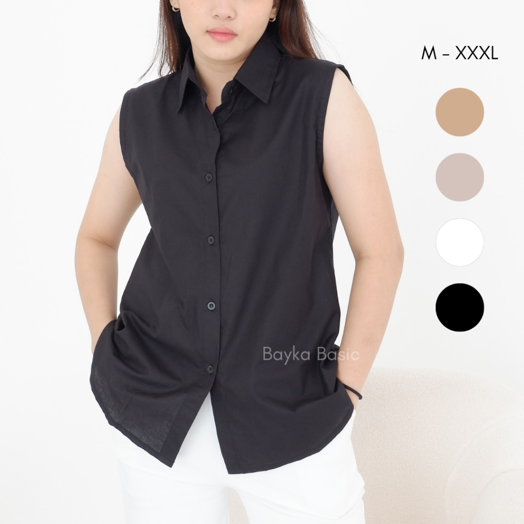 Jual Bayka - Kemeja Wanita Tanpa Lengan/ Sleeveless Collar Shirt Cotton